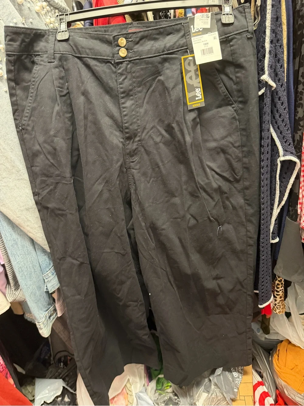 Black Wide-Leg Chinos with Front Pleats